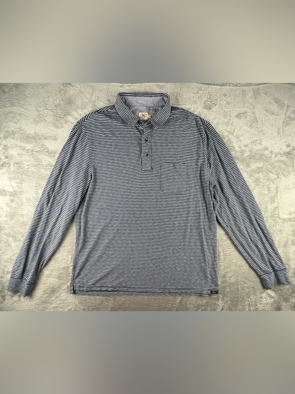 Faherty Cloud Cotton Polo Shirt Mens XL Blue Gray White Striped Long Sleeve